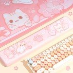 BelugaDesign Sakura Cat Desk Pad | NS Switch Keyboard Laptop Gaming Setup Accessories Mat Large Mat Mousepad | Pastel Pink Bunny Kawaii Cute Anime Desk Mat Blotter Protector with Gel Wrist Support