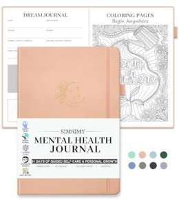 SIMSIMY Mental Health Journal, 91-Day Self Care Journal for Women Men, Guided Anxiety & Stress Relief Journal with Mood Tracker, Cognitive Behavioral Therapy Journaling with Mental Health Coloring Pages & Dream Log