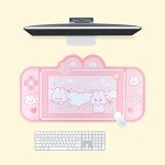 BelugaDesign Bunny Desk Pad | NS Switch Keyboard Gaming Mat Large Mat Mousepad | Pastel Pink Easter Animal Kawaii Cute Anime Desk Blotter Protector (Pink Rabbit, Large)