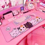 Pink Kawaii Cat RGB Gaming Mouse Pad 31.5x12 Inch PC XL Large Extended Glowing Led Light Up Cool Mouse pad Desk Pad Non-Slip Rubber Jmiyav Computer Mouse Pad Cute Mousepad Mat 31.5x12 Inch