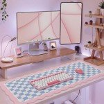 iCasso Pink Mouse Pad,Cute Desk mat Design with Irregular Edges,Extended Large Gaming Mousepad XXL,Soft Lycra Surface Keyboard Mat 15.7X35.4 Inches, Non-Slip Rubber Base Desk Pad for Home Office