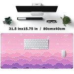Kawaii Mouse Pad Desk Gaming Accessories Cute Clouds XXL Mouse Pad Pink Anime Office Decor Desk Mousepad Large, 31.5x15.7in Extended Keyboard Mousepad for Desk Girl with Stitched Edges Non-Slip
