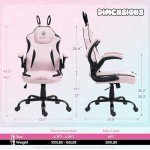Dowinx Gaming Chair with Removable Cute Bunny Ears, Desk Game Chair Adiustable Height Cloth for Girl, Ergonomic Computer Chair for Adult, Teen, Executive Design for Home and Office, Pink