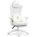 Dowinx Heated Massage Gaming Chair for Adults - Ergonomic Reclining Computer Chair with Sofa-Grade Pocket Spring Cushion & Adjustable Footrest, Heavy Duty Gaming Chair with Lumbar Support (White)