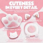 MEENICE Pink Gaming Chair Cute with Cat Ears Paw Lumbar and Cushion,Ergonomic Computer Chair with Footrest,Reclining PC Game Chair for Girl Computer Chair 300lbs for Adult