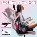 Dowinx Gaming Chair with Removable Cute Bunny Ears, Desk Game Chair Adiustable Height Cloth for Girl, Ergonomic Computer Chair for Adult, Teen, Executive Design for Home and Office, Pink