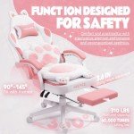 MEENICE Pink Gaming Chair Cute with Cat Ears Paw Lumbar and Cushion,Ergonomic Computer Chair with Footrest,Reclining PC Game Chair for Girl Computer Chair 300lbs for Adult