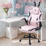 Dowinx Gaming Chair with Removable Cute Bunny Ears, Desk Game Chair Adiustable Height Cloth for Girl, Ergonomic Computer Chair for Adult, Teen, Executive Design for Home and Office, Pink
