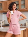 Ekouaer Pajamas for Women Set Button Up Pjs Ruffle Sleeve Sleepwear Notch Collar Bride Soft Pj Lounge Sets Light Pink M