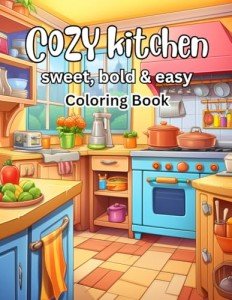 Cozy Kitchen Vibes Coloring Book: Easy and Fun Designs for Relaxation and Joy: A Perfect Collection of Delightful Kitchen Scenes, Sweet Treats, and Cozy Home Moments – Ideal for Adults and Teens