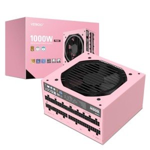 Vetroo 1000W Pink Power Supply ATX 3.1 Ready Dual PCIe 5.1, 80 Plus Gold Full Modular, Japanese 105°C Capacitors, Eco Mode with 120mm FDB Fan, Compact Size, 10 Year After-Sales Service