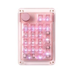 KiiBoom Phantom 21 Hot Swappable Crystal Acrylic Numpad, BT5.0/2.4GHz/USB-C Triple Mode NKRO Programmable Numeric Keypad with Knob, South-Facing RGB, 1900mAh Battery for Win/Mac (Pink)