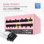 Vetroo 1000W Pink Power Supply ATX 3.1 Ready Dual PCIe 5.1, 80 Plus Gold Full Modular, Japanese 105°C Capacitors, Eco Mode with 120mm FDB Fan, Compact Size, 10 Year After-Sales Service