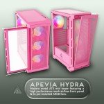 Apevia Hydra-PK Hydra Mid Tower Gaming PC Case w/ 6X 120mm ARGB Fans, 366 RGB Light Modes, High Performance Breathable Airflow Mesh Front Panel, Tempered Glass Side Panel, 1X USB3.0, 2X USB2.0, Pink