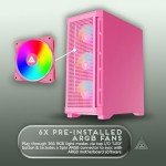 Apevia Hydra-PK Hydra Mid Tower Gaming PC Case w/ 6X 120mm ARGB Fans, 366 RGB Light Modes, High Performance Breathable Airflow Mesh Front Panel, Tempered Glass Side Panel, 1X USB3.0, 2X USB2.0, Pink