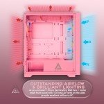 Apevia Inspire-PK Inspire Mid Tower ATX Gaming PC Case w/ 4X 120mm ARGB Fans, 366 RGB Light Modes, 1x Metal Mesh Airflow Front Panel, 1x Door Swivel Style Magnetic Glass Side Panel, 2X USB3.0, Pink