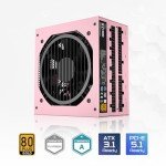 Vetroo 1000W Pink Power Supply ATX 3.1 Ready Dual PCIe 5.1, 80 Plus Gold Full Modular, Japanese 105°C Capacitors, Eco Mode with 120mm FDB Fan, Compact Size, 10 Year After-Sales Service