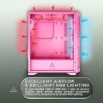 Apevia Hydra-PK Hydra Mid Tower Gaming PC Case w/ 6X 120mm ARGB Fans, 366 RGB Light Modes, High Performance Breathable Airflow Mesh Front Panel, Tempered Glass Side Panel, 1X USB3.0, 2X USB2.0, Pink