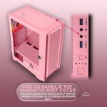 Apevia Inspire-PK Inspire Mid Tower ATX Gaming PC Case w/ 4X 120mm ARGB Fans, 366 RGB Light Modes, 1x Metal Mesh Airflow Front Panel, 1x Door Swivel Style Magnetic Glass Side Panel, 2X USB3.0, Pink