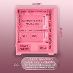 Apevia Inspire-PK Inspire Mid Tower ATX Gaming PC Case w/ 4X 120mm ARGB Fans, 366 RGB Light Modes, 1x Metal Mesh Airflow Front Panel, 1x Door Swivel Style Magnetic Glass Side Panel, 2X USB3.0, Pink