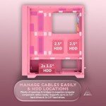 Apevia Inspire-PK Inspire Mid Tower ATX Gaming PC Case w/ 4X 120mm ARGB Fans, 366 RGB Light Modes, 1x Metal Mesh Airflow Front Panel, 1x Door Swivel Style Magnetic Glass Side Panel, 2X USB3.0, Pink