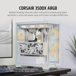 CORSAIR 3500X ARGB Mid-Tower ATX PC Case – Panoramic Tempered Glass – Reverse Connection Motherboard Compatible – 3X CORSAIR RS120 ARGB Fans Included – White