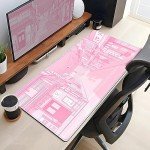 Pink Desk Mat Tokyo Street Desk Mat Anime Japanese Mouse Pad XL Kawaii Large Gaming Mousepad XXL, Cute Desktop Mat Laptop Keyboard Mouse Mat Desk Pad Big 31.5x15.7 in with Stitched Edges Non-Slip