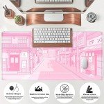 Pink Desk Mat Tokyo Street Desk Mat Anime Japanese Mouse Pad XL Kawaii Large Gaming Mousepad XXL, Cute Desktop Mat Laptop Keyboard Mouse Mat Desk Pad Big 31.5x15.7 in with Stitched Edges Non-Slip