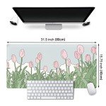 WatercolorTulip Flower Mouse Pads,Extended Gaming Mousepad XXL Kawaii Anime Desk Mat Pink Green Large Full Desk Mouse Pad for Wireless Mouse Keyboard Mat with Stitched Edges 31.5" x15.75
