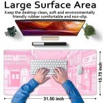 Pink Desk Mat Tokyo Street Desk Mat Anime Japanese Mouse Pad XL Kawaii Large Gaming Mousepad XXL, Cute Desktop Mat Laptop Keyboard Mouse Mat Desk Pad Big 31.5x15.7 in with Stitched Edges Non-Slip