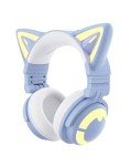 YOWU Cat Ear Headphones CE, Blue Wireless/Wired Gaming Headsets with Seamless SoundMage Acoustic System for PC/PE/Switch/PS4/PS5/XBOX, Built-in Mic & Customizable RGB Light Effect for Game Lover
