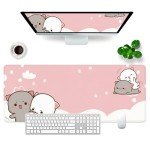 Pink Gaming Mouse Pad Cat Large Mouse Pad Office Desk Accessories XL Funny Desk Mat 31.5x11.8x0.12 inch Cute Desk Pad Kawaii Keyboard Pad (Cute cat -6)