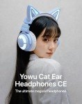 YOWU Cat Ear Headphones CE, Blue Wireless/Wired Gaming Headsets with Seamless SoundMage Acoustic System for PC/PE/Switch/PS4/PS5/XBOX, Built-in Mic & Customizable RGB Light Effect for Game Lover