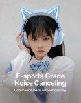 YOWU Cat Ear Headphones CE, Blue Wireless/Wired Gaming Headsets with Seamless SoundMage Acoustic System for PC/PE/Switch/PS4/PS5/XBOX, Built-in Mic & Customizable RGB Light Effect for Game Lover