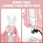 Ferghana Kawaii Bunny Ears Gaming Chair, Cute Gamer Chair with Footrest and Massage, Leather Ergonomic Computer Game Chair for Girls Adults Teens Kids Pink