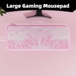 Pink RGB LED Gaming Mouse Pad, 14 Modes Glow Pad, Extra Large Gaming Mousepad,Waterproof Rubber Non Slip Cute Sakura Mat, Extended Big Keyboard and Mouse Pad Mat for Gamer Office Home, XXL 800×300×4mm