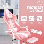 Ferghana Kawaii Bunny Ears Gaming Chair, Cute Gamer Chair with Footrest and Massage, Leather Ergonomic Computer Game Chair for Girls Adults Teens Kids Pink