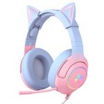 PHNIXGAM Gaming Headset for PS4, PS5, Xbox One(No Adapter), Cat Ear Headphones with Retractable Microphone, RGB Backlight, Surround Sound for PC, Mobile Phone, Gradient Pink Blue