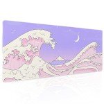 Pink Purple Japanese Anime Gaming Mouse Pad XL Cute Kawaii Aesthetic Sea Wave Extended Large Desk Mat Non-Slip Rubber Base Stitched Edge Long Keyboard Mousepad for PC Computer Laptop,31.5×11.8 in