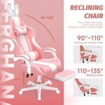 Ferghana Kawaii Bunny Ears Gaming Chair, Cute Gamer Chair with Footrest and Massage, Leather Ergonomic Computer Game Chair for Girls Adults Teens Kids Pink