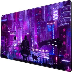 Anime Neon Mouse Pad Purple City Gaming Desk Big Cute Kawaii Pink Extended Mouse Pad Gaming,Office Keyboard Pc Laptop Mousepad Large 31.5x15.7 in-with Stitched Eges Non-Slip Base Mouse Pads Mat