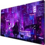 Anime Neon Mouse Pad Purple City Gaming Desk Big Cute Kawaii Pink Extended Mouse Pad Gaming,Office Keyboard Pc Laptop Mousepad Large 31.5x15.7 in-with Stitched Eges Non-Slip Base Mouse Pads Mat