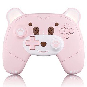 Mytrix Pink Wireless Controller Compatible with Nintendo Switch/Switch Lite, Cute Pro Controller with Macro, Wake-Up, Turbo, Motion, Vibration, Ergonomic Breathing Light, Gift for Gamer Girls Boys