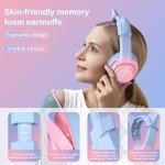 PHNIXGAM Gaming Headset for PS4, PS5, Xbox One(No Adapter), Cat Ear Headphones with Retractable Microphone, RGB Backlight, Surround Sound for PC, Mobile Phone, Gradient Pink Blue
