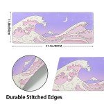 Pink Purple Japanese Anime Gaming Mouse Pad XL Cute Kawaii Aesthetic Sea Wave Extended Large Desk Mat Non-Slip Rubber Base Stitched Edge Long Keyboard Mousepad for PC Computer Laptop,31.5×11.8 in