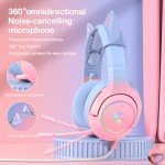 PHNIXGAM Gaming Headset for PS4, PS5, Xbox One(No Adapter), Cat Ear Headphones with Retractable Microphone, RGB Backlight, Surround Sound for PC, Mobile Phone, Gradient Pink Blue