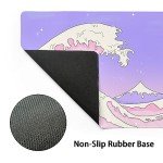 Pink Purple Japanese Anime Gaming Mouse Pad XL Cute Kawaii Aesthetic Sea Wave Extended Large Desk Mat Non-Slip Rubber Base Stitched Edge Long Keyboard Mousepad for PC Computer Laptop,31.5×11.8 in