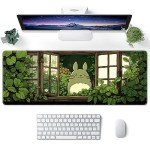ProbTis Japanese Kawaii Mouse Pad for Desk, Green Mouse Pad, XL Anime Gaming Aesthetic Mousepad, Non-Slip Rubber Base, Cute Extended Desk Accessories for Home Office, 31.5”x11.8” (Plant)