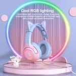 PHNIXGAM Gaming Headset for PS4, PS5, Xbox One(No Adapter), Cat Ear Headphones with Retractable Microphone, RGB Backlight, Surround Sound for PC, Mobile Phone, Gradient Pink Blue