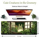 ProbTis Japanese Kawaii Mouse Pad for Desk, Green Mouse Pad, XL Anime Gaming Aesthetic Mousepad, Non-Slip Rubber Base, Cute Extended Desk Accessories for Home Office, 31.5”x11.8” (Plant)